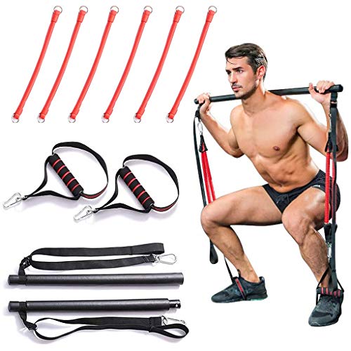 BAITENG Bandas de Resistencia portátiles para el Gimnasio en casa Sistema de Barra de Pilates Equipo de Entrenamiento de Cuerpo Completo Kit de Entrenamiento Bandas elásticas para Ejercicios, B