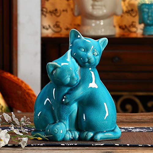 BENGKUI Escultura,Crack Glazed Porcelana Gato Amantes Escultura Decorativa Cerámica Kitty Mascota Pareja Figura Animal Mascota Regalo Y Ornamento Artesanal