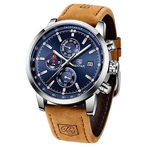 BENYAR Reloj Cronógrafo para Hombre Movimiento de Cuarzo Moda Negocios Deportes Watch 30M Impermeable Elegante Regalo de los Hombres