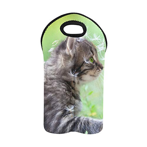 Bolsas de viaje para vino Semillas de diente de león Gato Animal Monedero para vino Portador de botella doble Monedero para vino Soporte para botella de vino de neopreno grueso Man