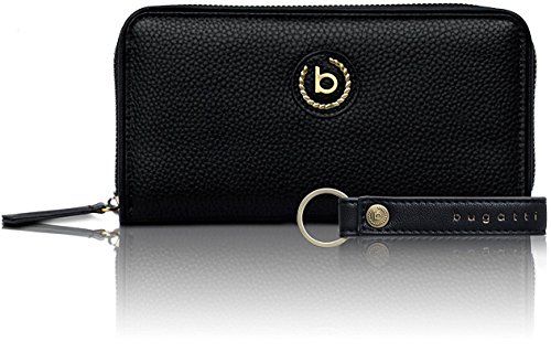 Bugatti Passione Cartera Mujer con Monedero Gran Capacidad y Cremallera, Tarjetero de Cuero Sintético, Grande - Negro