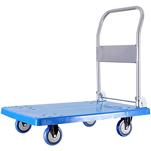 Carretilla Plegable carro de mano carro con 4 ruedas 360 la plataforma giratoria plegable carro de la compra for las compras en Movimiento Carretillas de plataforma ( Color : Azul , Size : 90X60CM )