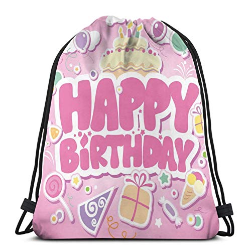 Cartoon Seem Party Image Balloons Boxes Clouds Cake Celebration Image Print,Gym Drawstring Bags Backpack String Bag Sport Sackpack Gifts For Men & Women