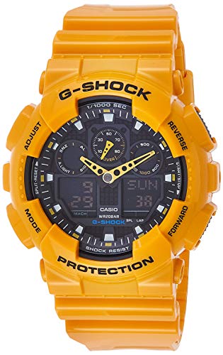 Casio G-SHOCK Reloj Analógico-Digital, 20 BAR, Negro/Amarillo, para Hombre, GA-100A-9AER