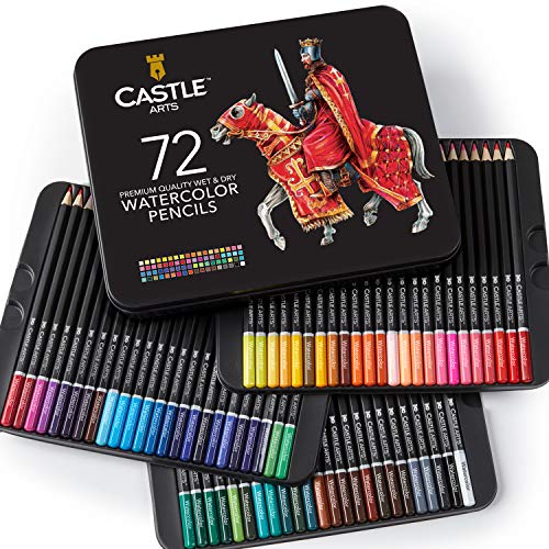 Castle Art Supplies - Juego de 72 lápices de acuarela, para adultos, apto para profesionales, de alta calidad, con colores vibrantes y hermosos efectos cuando se mezclan con agua