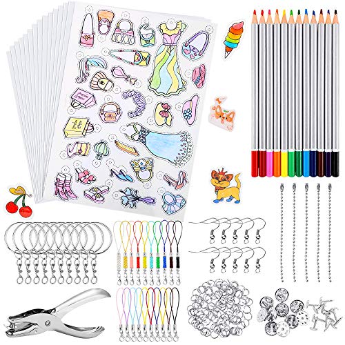 CGBOOM 198 Pieces Plastico Magico Shrink Plastic, Incluye A4 15 Hojas de Plastico Encogible 5 Hojas de Papel Magico con Motivo, Perforadora, Lápiz y Divertidos Material para Hacer Llaveros