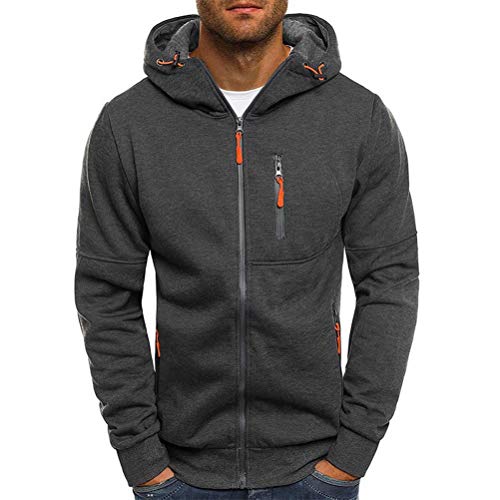 Chaqueta con Capucha de Hombre Ropa Estilo Deportivo Sudadera Cierre de Cremallera Abrigo Casual de Cuello Elevado Extragrande Invierno para Hombres (Gris Oscuro, XXL)