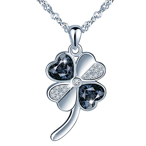 Collares Mujer, MicLee-Plata de Ley 925 con Circonita Brillante Colgantes Trébol de Cuatro Hojas, Azul y Plata con Tarjeta 3D y Caja de Regalo, el Mejor Regalo para Mujeres Chicas