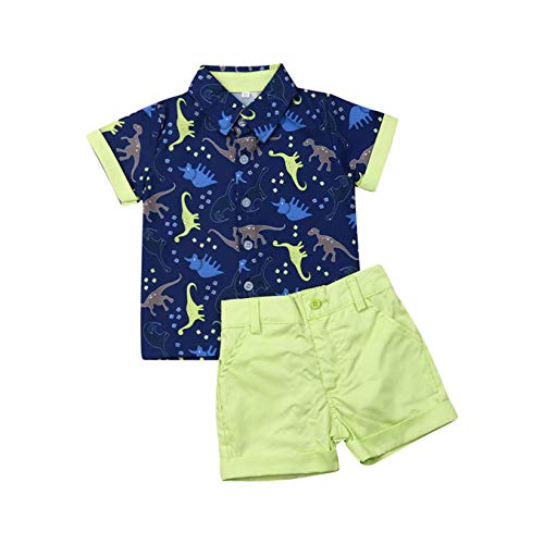 Conjunto de pantalón corto para bebé, verano, estampado Gentleman, manga corta, camiseta + pantalones cortos, juego de 2 piezas Verde brillante. 2-3 Años