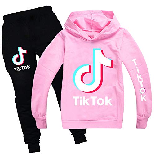 Conjunto De Suéter con Capucha para Niñas TIK Tok Casual para Niños (Pink,170)