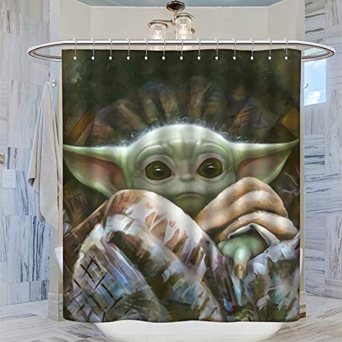 Cortinas de ducha lavables e impermeables Star Wars The Mandalorian Cute Baby Yoda oscurecimiento cortina de ducha opaca 183 x 183 cm