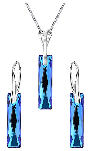 Crystals & Stones "Queen Bagette" - Juego de pendientes y collar con cristales Swarovski Elements para mujer - Fantástica joya con elegante estuche de regalo