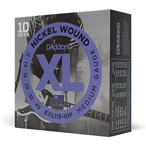 D'Addario EXL115-10P - Juego de cuerdas para guitarra eléctrica de acero y níquel, .011 - .049