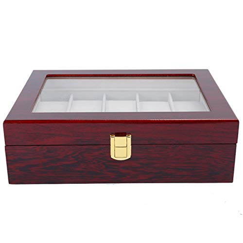 DAUERHAFT Caja de presentación de Reloj Rojo de 10 Rejillas, Caja de Almacenamiento de Reloj de Ventana Transparente, sin decoloración, Apariencia Elegante, para Guardar Relojes