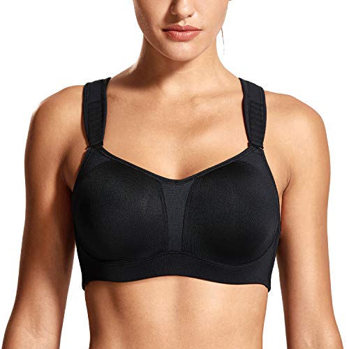 DELIMIRA Mujer Sujetador Deportivo Talla Grande de Alto Impacto Copas Moldeadas con Aros Negro 95C