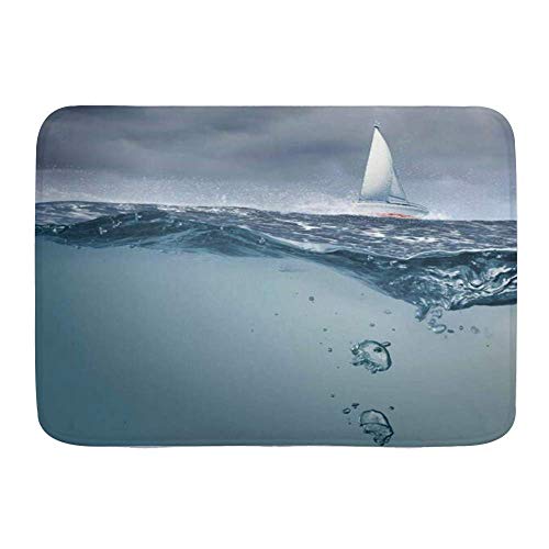 Dfform Alfombra de baño,Superficie sumergida del océano,Vista tormentosa,yate Celeste,Flota Flotante Arriba,Alfombrillas de decoración de baño Ultra Suaves y absorbentes Antideslizantes(80cm x 60cm)