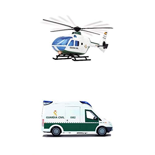 Dickie Guardia Civil-Furgón con luz y Sonido 34cm, Color Blanco/Verde (1156011) + Helicóptero con luz y Sonido 36cm, Color Blanco/Verde (1156001)