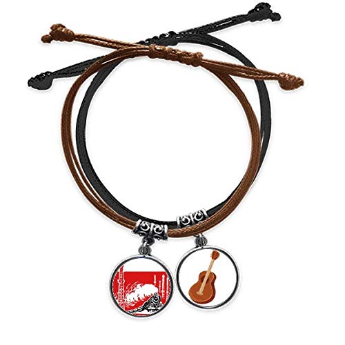 DIYthinker Tren de Vapor China de la Torre Roja Pulsera Cuerda Mano Cadena Cuero Guitarra Pulsera