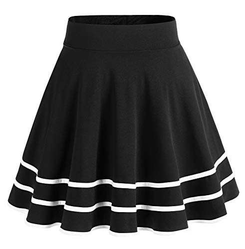 DRESSTELLS Falda Mujer Mini Corto Elástica Plisada Básica Multifuncional Black-White M