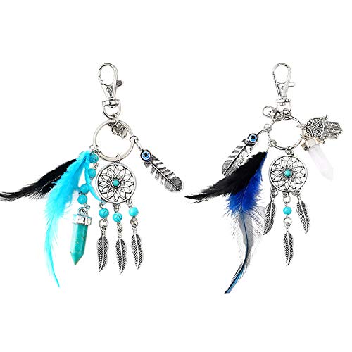 Dsaren Llavero Atrapasueños Colgante Bohemia Plumas Llavero Creativa Regalos para Las Madres Mujeres Niñas (2PCS)