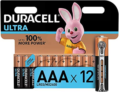 Duracell - Ultra AAA con Powerchek, Pilas Alcalinas, paquete de 12, 1.5 Voltios LR03 MN2400