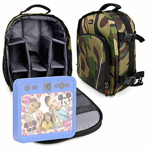 DURAGADGET Mochila Camuflaje con Compartimentos Desmontables para Cámara Infantil Disney - Cámara Emoji Cefa Tronic 112 / TR Turn Raise + Funda Impermeable