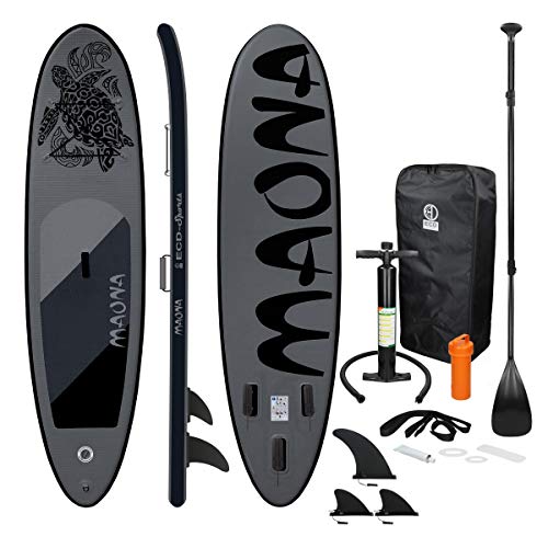 ECD Germany Tabla Hinchable Maona Paddle Surf/Sup 308 x 76 x 10 cm Negro Stand up Paddle Board PVC hasta 120kg 3 Aletas deslizantes Diferentes Modelos Incl Paleta Aluminio Bomba y Accesorios