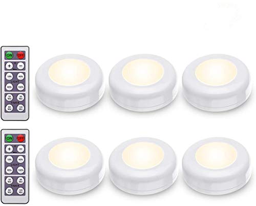 Elfeland Luces Nocturnas LED 6pcs Luces para Gabinetes RGB 4000K 120LM 2.4W Lámpara de Armario con Dos Remoto con Baterías (no Incluidas) Inalámbrica Blanca Cálida para Cocina Pasillo