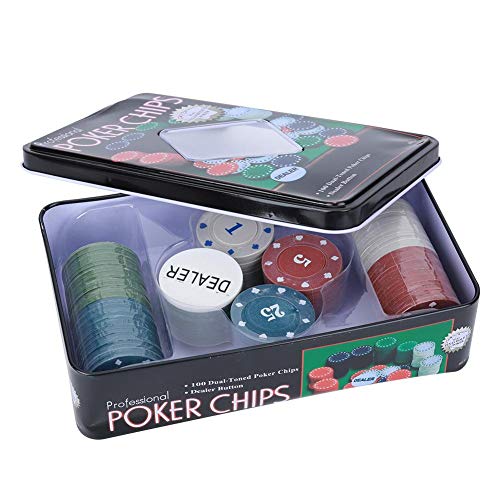 Ever Fichas de póker, 100PCS Tarjetas de fichas de póker con Chip de Distribuidor Estuche portátil para niños Adultos
