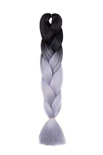 Extensiones de cabello trenzado jumbo de 1 piezas Crochet Pelo trenzado sintético 60cm Negro a gris plata