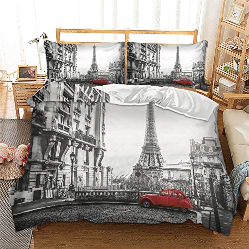 Fansu Juego de Ropa de Cama 3 Piezas Poliéster Microfibra Moderno Ciudad Juego de Fundas de Edredón Incluye 1 Funda Nórdica y 2 Funda de Almohada (Cama 150/160-220x240cm,Paris)