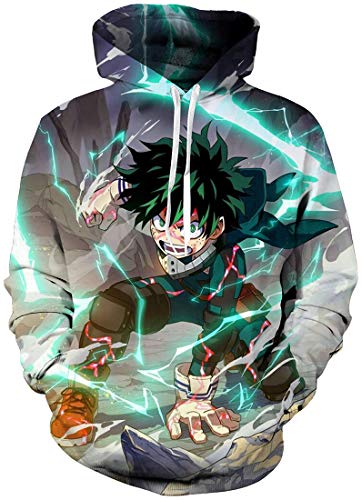 FLYCHEN Hombre Sudaderas con Capucha My Hero Academia Impresión 3D Manga Japonesa Todoroki Shoto All Might - Verde 01 - M