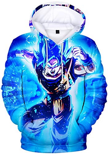 FLYCHEN Sudadera con Capucha para Niños Impreso en 3D Arte Figura de Dragon Ball Cartón Goku Son Animado Joven Pullover - Goku Azul - S