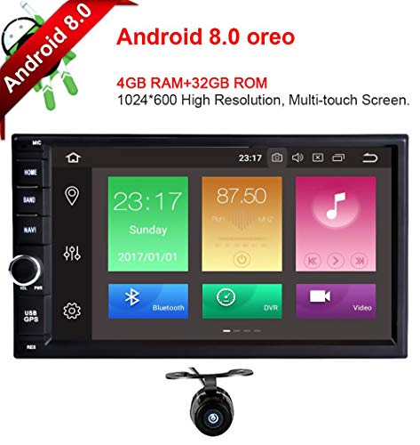 Freeauto Android 8.0 Autoradio GPS Universal 2 Din 7 Pulgadas (Octa Core, 4GB Ram, 32GB Rom) Soporta 4K Vídeo / Mirror-link / Subwoofer / Mandos de Volante / 4G / WiFi / USB / SD / Bluetooth / AV-OUT