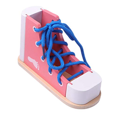 Gadpiparty Niños Zapatillas de Deporte con Cordones Zapato de Cordones de Madera Juguete Práctica con Cordones Zapato de Corbata Habilidades Motoras Finas Juguete Roscado de Juguete Rosa