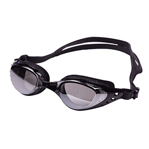 Gafas de natación, impermeables y ajustables, con espejo, protección UV y antiempañamiento, para hombre y mujer (negro)