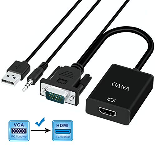 GANA VGA a HDMI Adaptador Conversor Cable con Audio 1080P,PC a TV Conexión de VGA Laptop a HDMI Monitor HDTV Projector