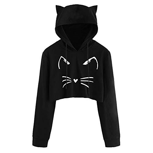 Gato Oreja Rocío Ombligo Sudadera Cortas con Capucha para Mujer Adolescentes Chicas (C, Large)