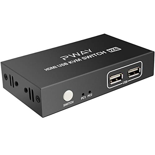 GHT KVM Switch HDMI USB 2 Puertos 4K, 4K @ 30Hz, Conmutador KVM,2 Monitores 1 PC, 2 En 1 out,Ultra HD, Soporte Teclado y Ratón Inalámbrico, con Cable