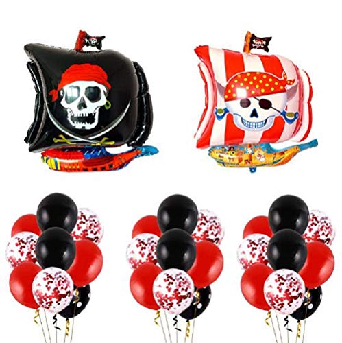 Globo Pirata, FANDE 30 Piezas Decoraciones de Fiesta de Cumpleaños Pirata, Globos de Aluminio Globos Rojos y Negros Artículos de Fiesta Pirata para Decoración de Fiesta de Cumpleaños Infantil