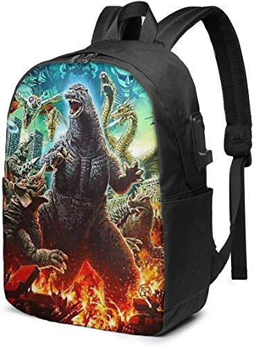 God-Zilla 2 King of The Monsters Mochila con puerto de carga USB, bolsa de viaje de 17 pulgadas