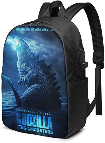 God-Zilla 2 King of The Monsters Mochila con puerto de carga USB, bolsa de viaje de 17 pulgadas