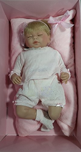 Guca - Muñeca Baby Reborn Valeria Pelo Rubio, Traje Lana perlé Rosa 46 cm