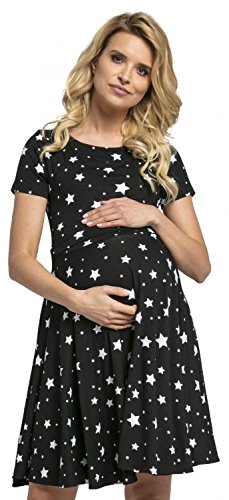 Happy Mama.para Mujer Vestido con Vuelo Premamá Manga Corta Square Neckline.084p (Negro con Estrellas, 40, L)