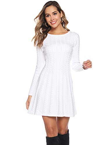 Hawiton Vestido de Punto para Mujer Elegante Vestido de Suéter de Cuello Alto Jersey de Manga Larga de Una Línea para Otoño Invierno