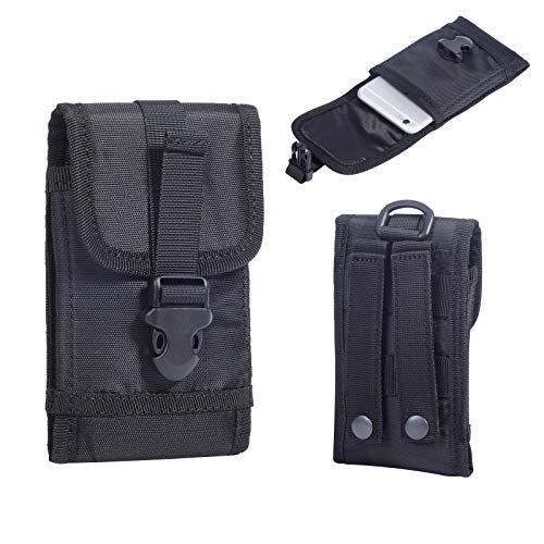 Hengying Funda con Clip de Cinturón para Teléfono Móvil, Nailon Compatible Bolso Táctico para Exteriores Senderismo y Campamentos Diseño Militar de Camuflaje + Llavero de Piel