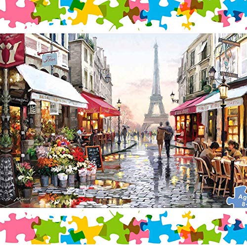 Hizoop 1000 Piezas Paris Flower Street Puzzle, Rompecabezas Juego Educativo para niños Adultos Juguete para aliviar el estrés Juego Intelectual (70 x 50 cm)