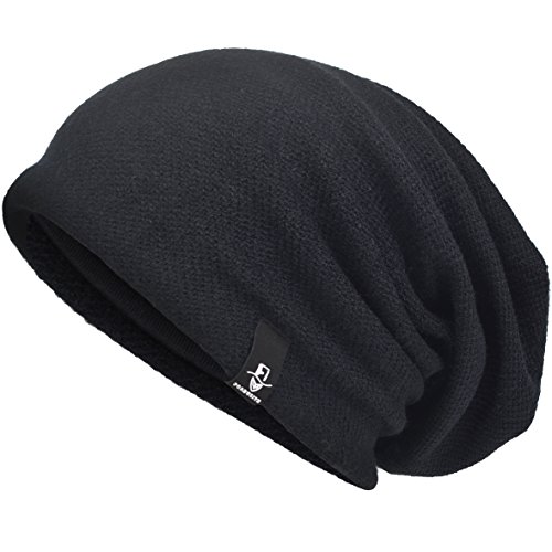 Hombre Algodón Gorros de Punto Slouch Cráneo Invierno Verano Hip-Hop Sombreros (305-Negro)