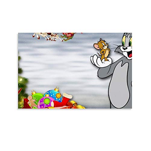 Homrkey Arte de pared para sala de estar, impresión artística de Tom y Jerry para el día de Navidad, decoración de pared para dormitorio, sala de estar, 50 x 75 cm