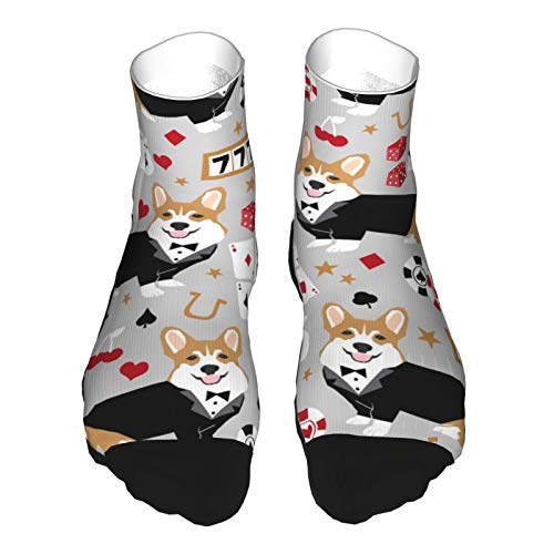 Houlipeng Corgi Casino Corgi Dog Pets Slot Machines Corgis Dog Grey Mens Womens Athletic Crew Socks for Men Cushion Casual Sports Workout Sock